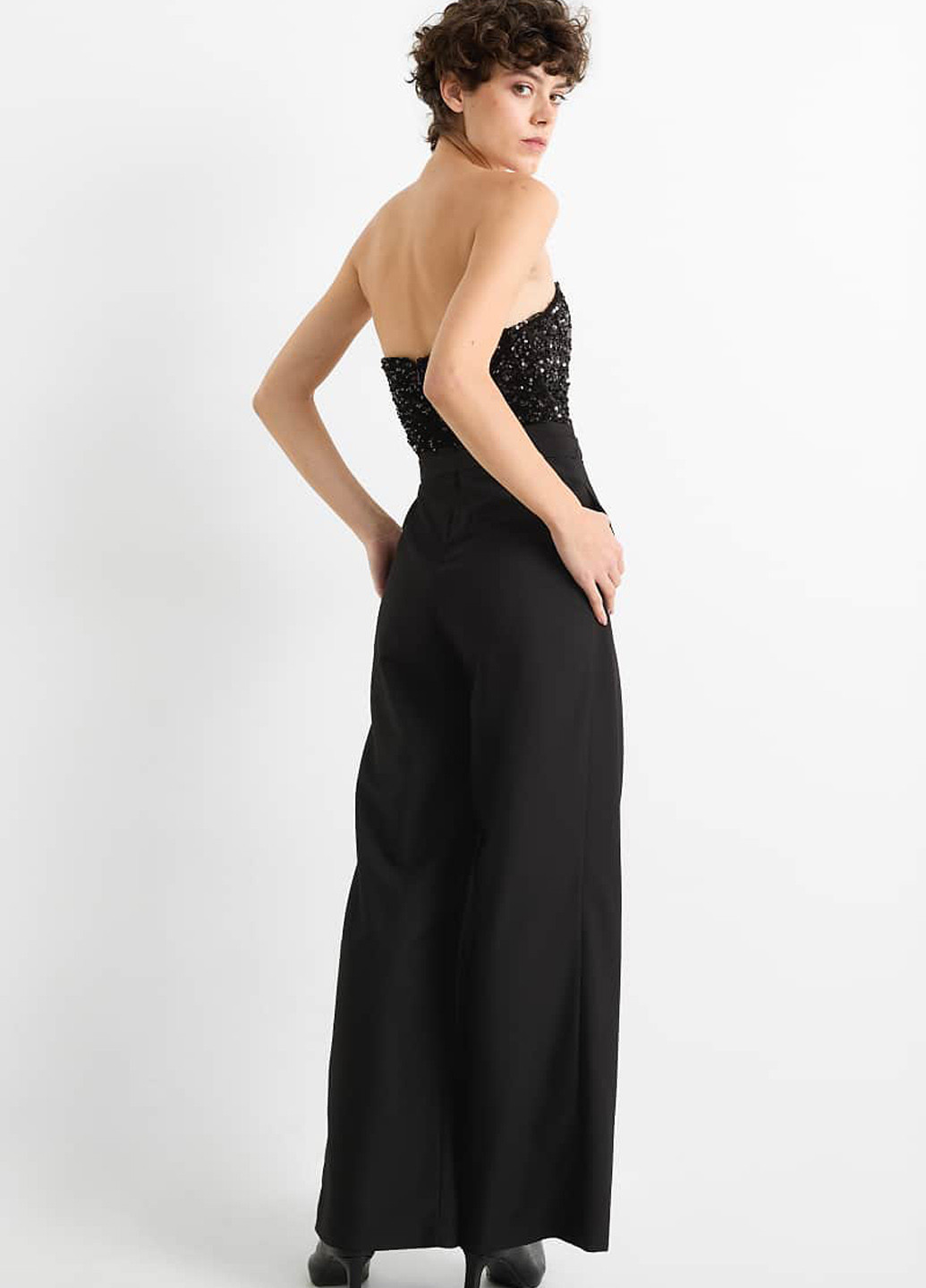 Комбинезон C&A комбинезон-брюки однотонный чёрный вечерний вискоза