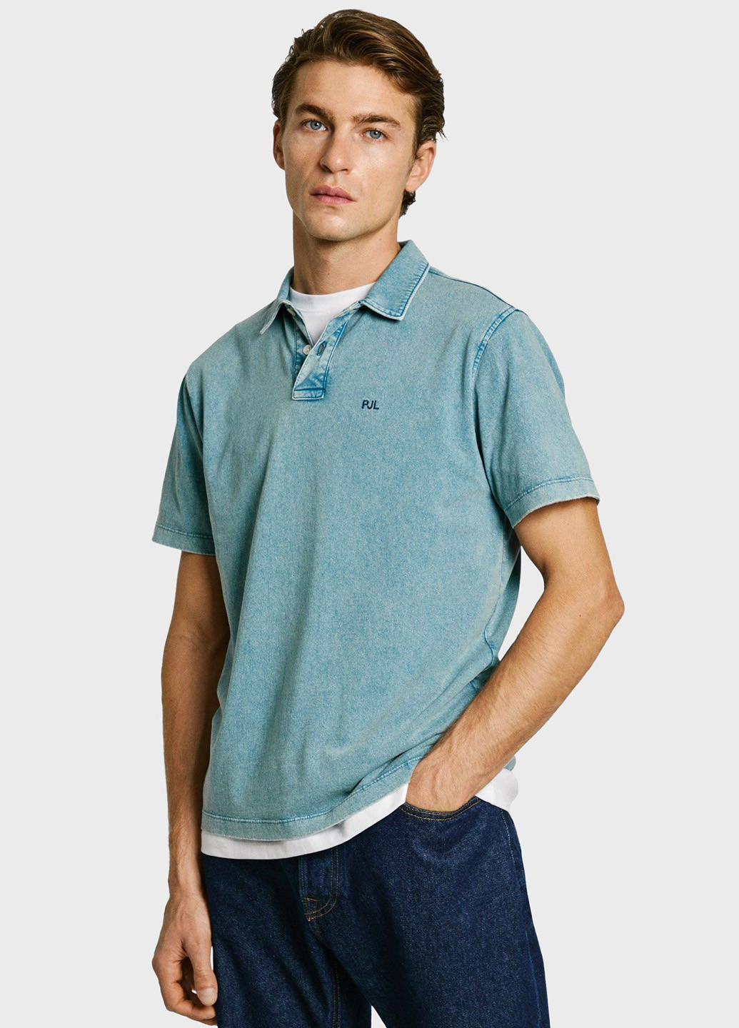 Светло-синяя футболка-поло для мужчин Pepe Jeans меланжевая