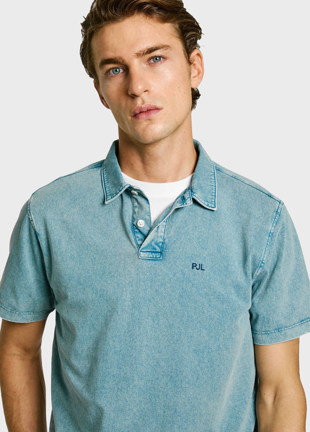 Светло-синяя футболка-поло для мужчин Pepe Jeans меланжевая