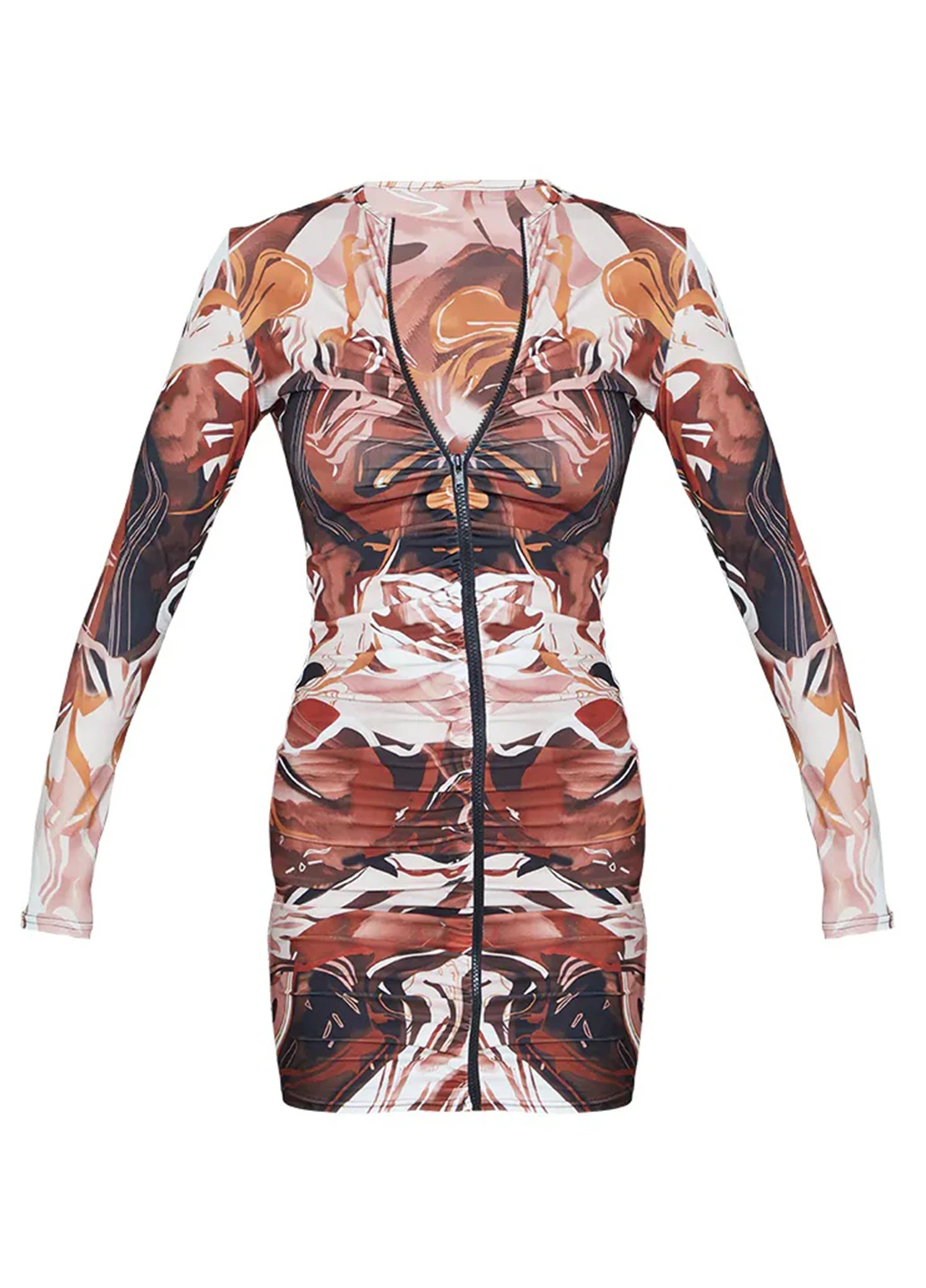 Коричневое кэжуал платье PrettyLittleThing с абстрактным узором