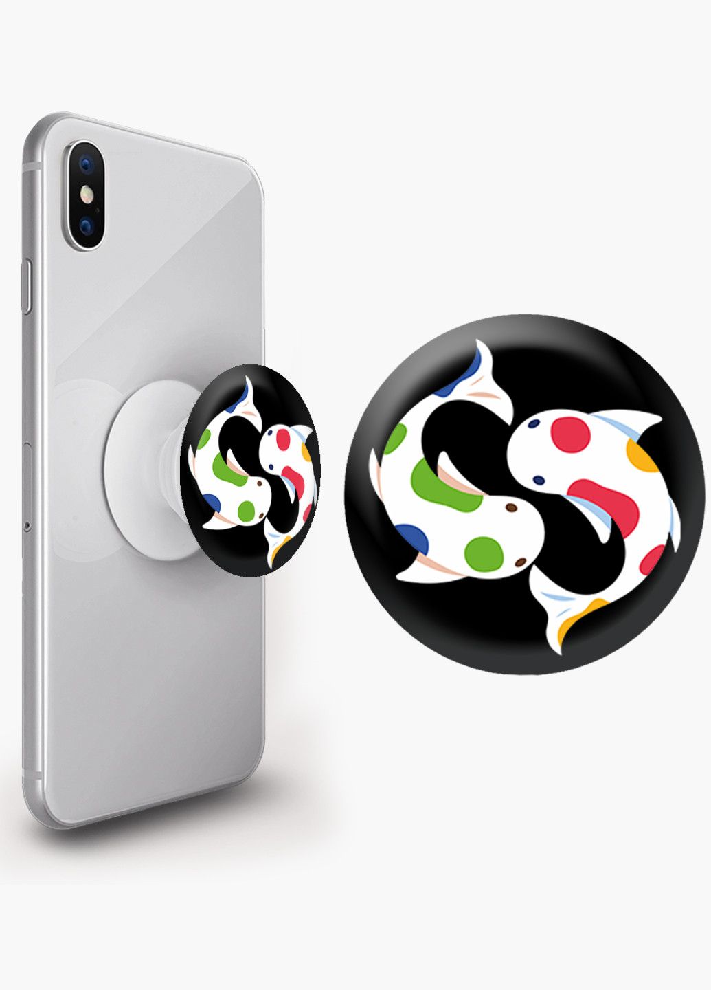 Попсокет (Popsockets) тримач для смартфону Рибка китайська Короп Коі (Koi) (8754-1796) Чорний MobiPrint (216836568)