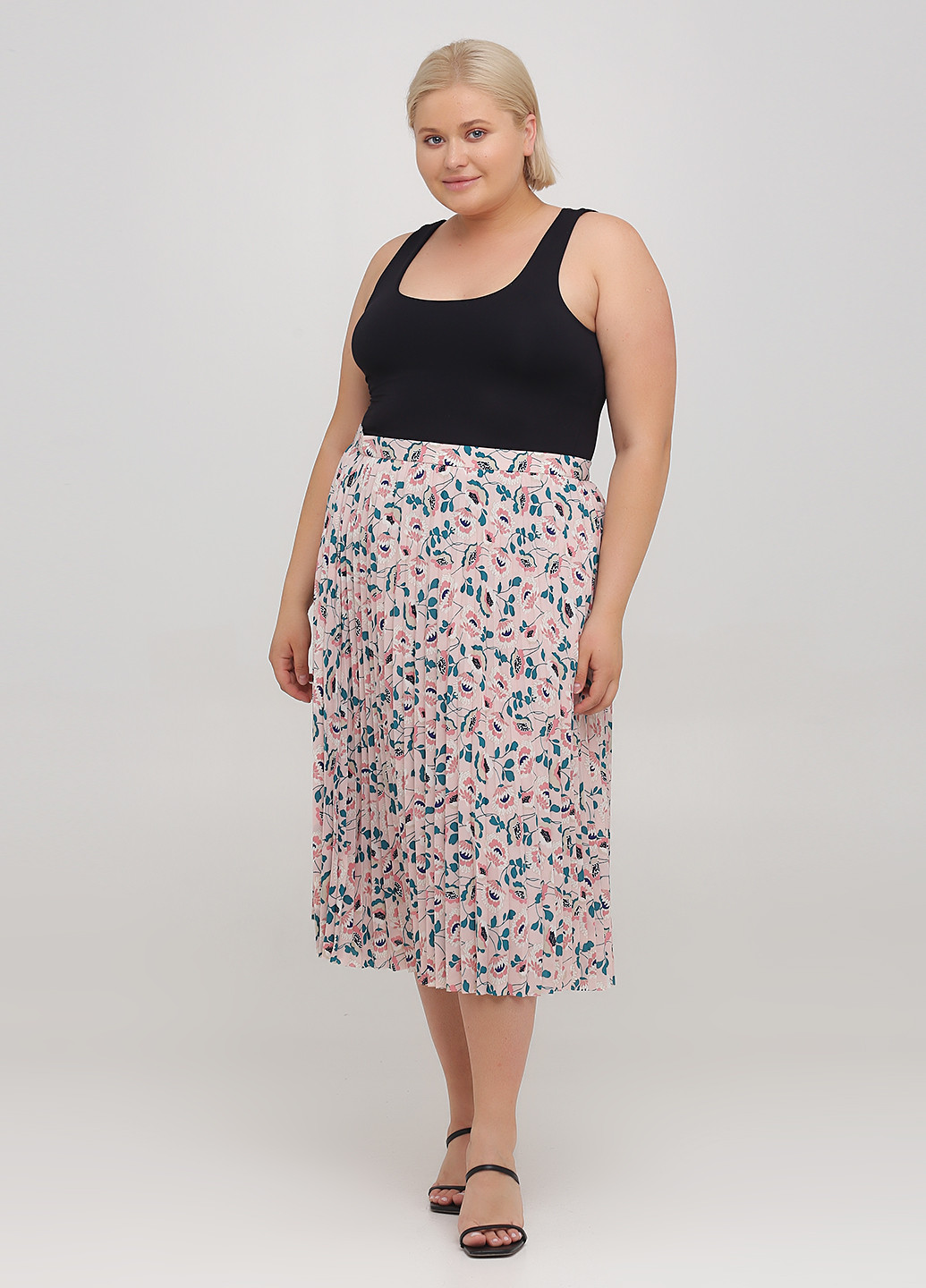 Пудровая кэжуал цветочной расцветки юбка M&S плиссе, клешированная