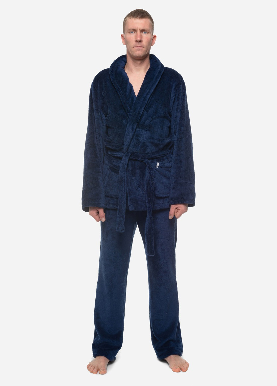 Костюм мужской домашний махровый халат со штанами Темно-синий Maybel (254967482)