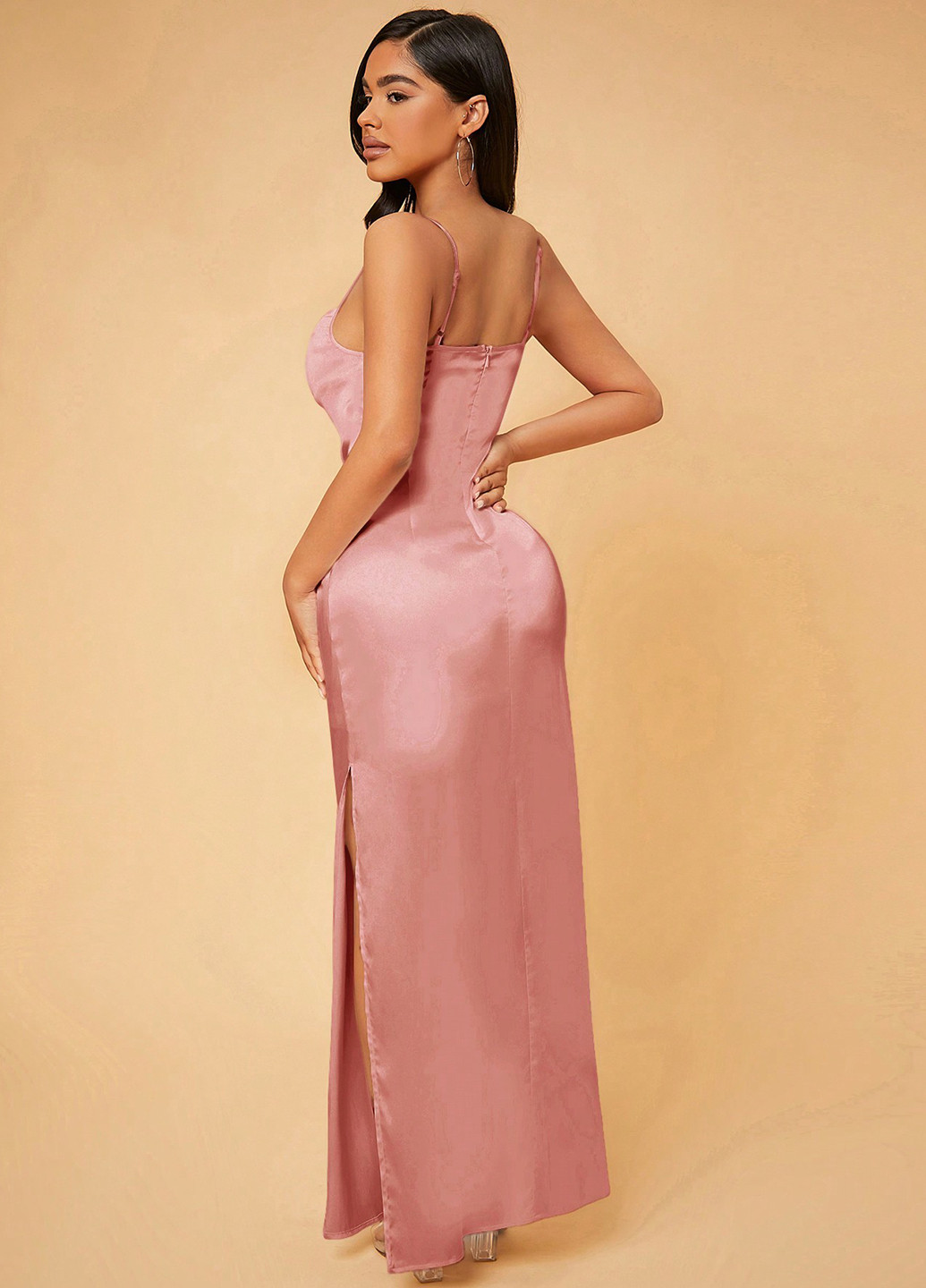 Светло-розовое вечернее платье SHEIN однотонное