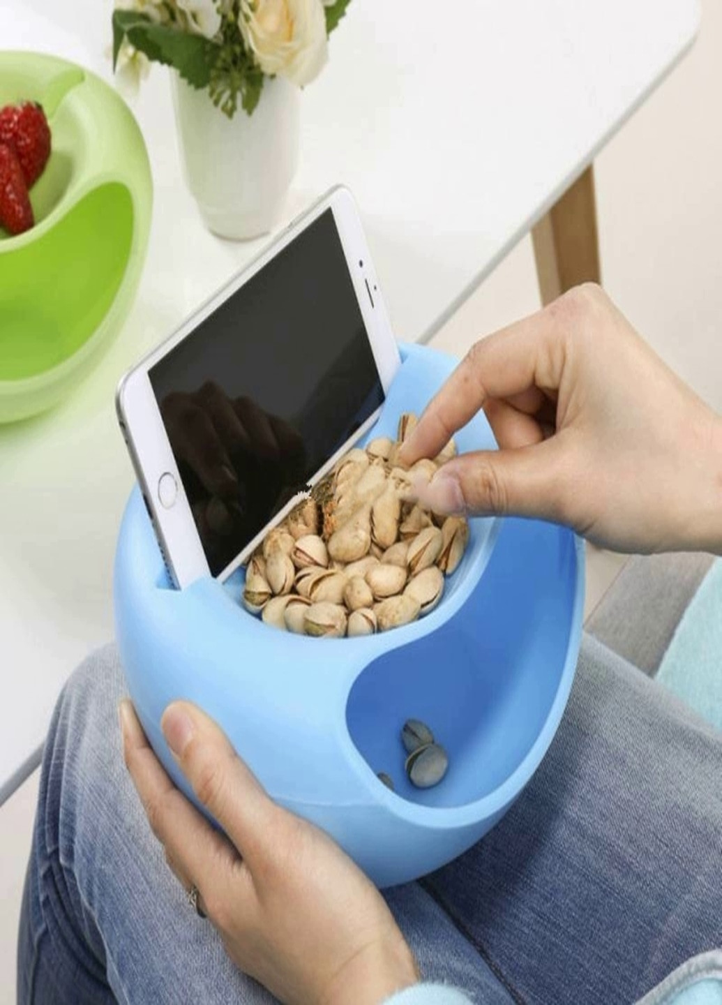 Тарілка подвійна миска для насіння фісташок фруктів чіпсів з підставкою для смартфона (98956106) Блакитна Francesco Marconi (209509589)