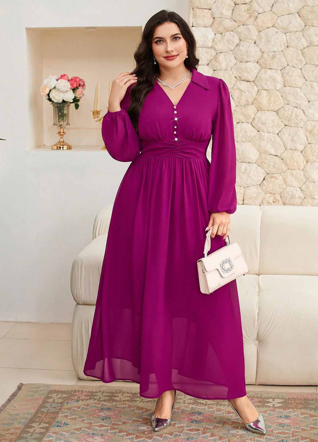 Фуксиновое (цвета Фуксия) кэжуал платье а-силуэт SHEIN однотонное