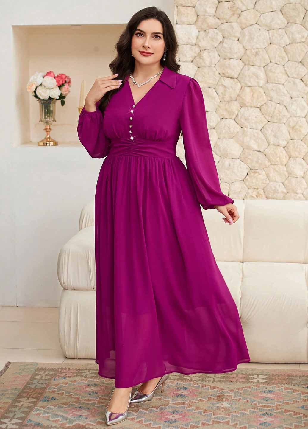 Фуксиновое (цвета Фуксия) кэжуал платье а-силуэт SHEIN однотонное