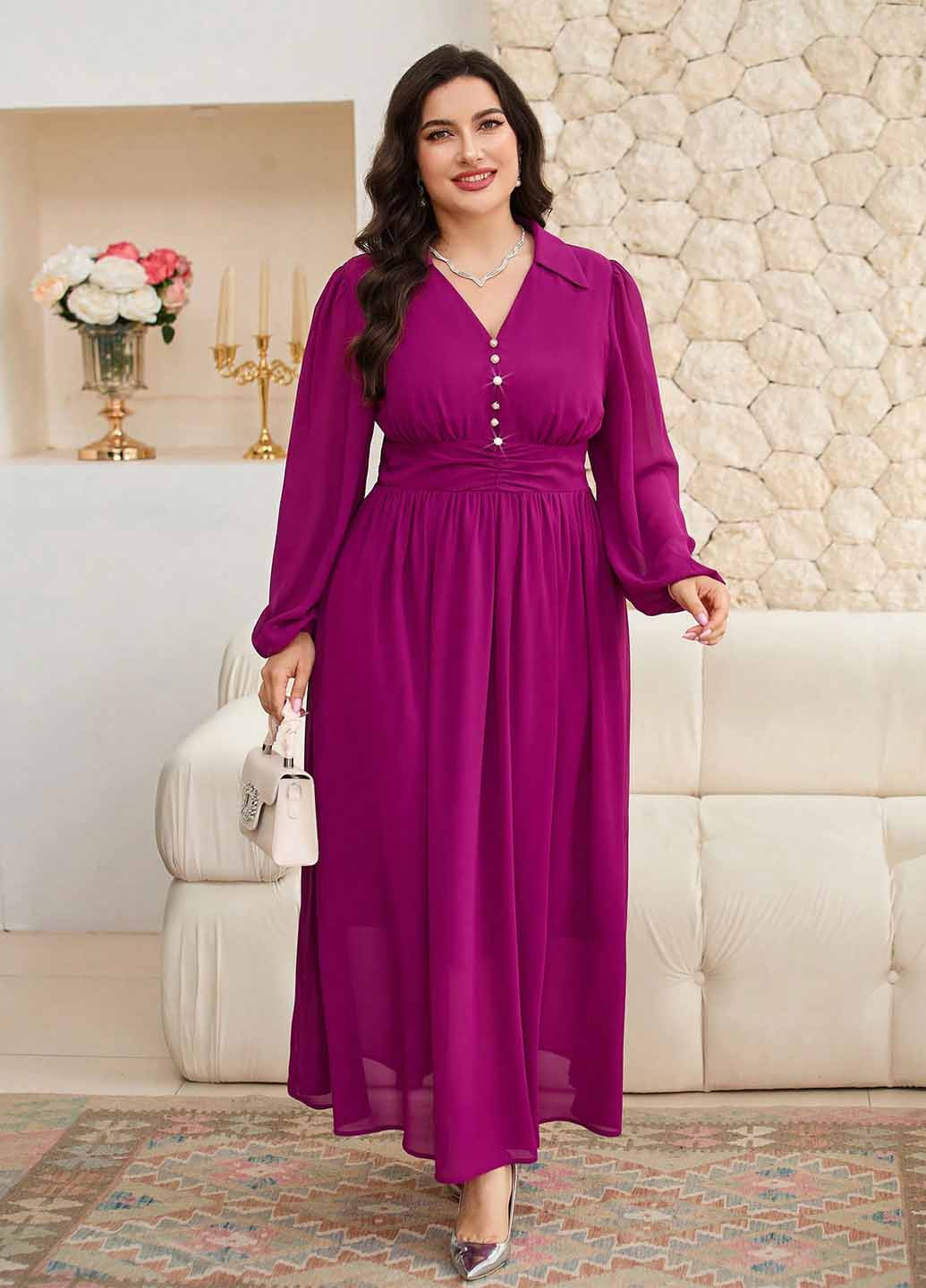 Фуксиновое (цвета Фуксия) кэжуал платье а-силуэт SHEIN однотонное