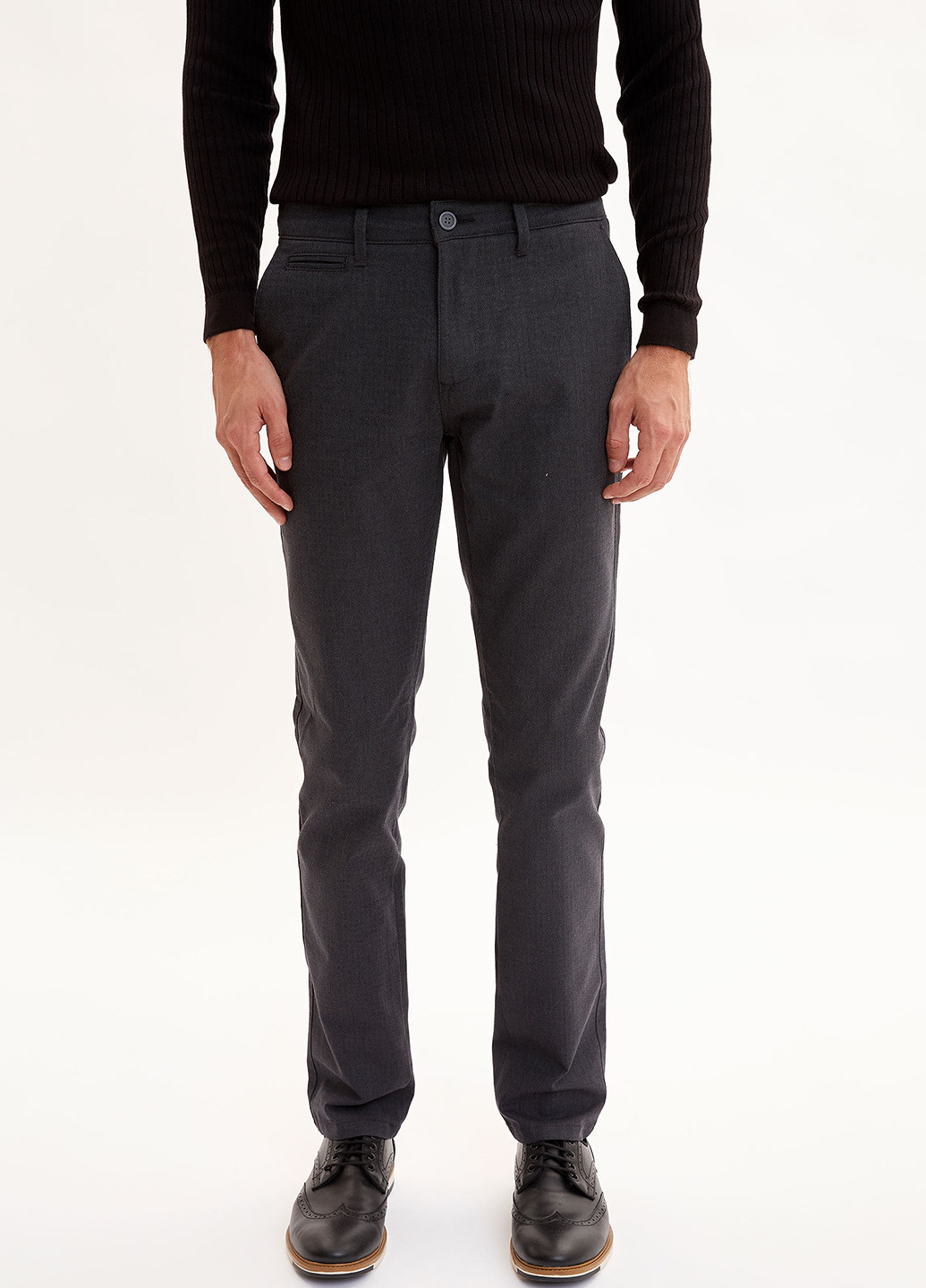 Темно-серые кэжуал демисезонные прямые брюки DeFacto