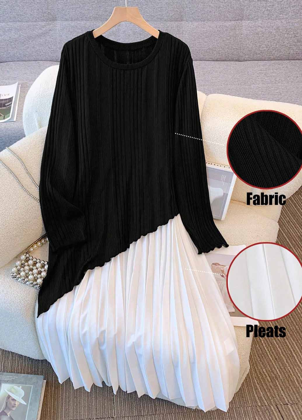 Черно-белое кэжуал платье плиссированное SHEIN колор блок
