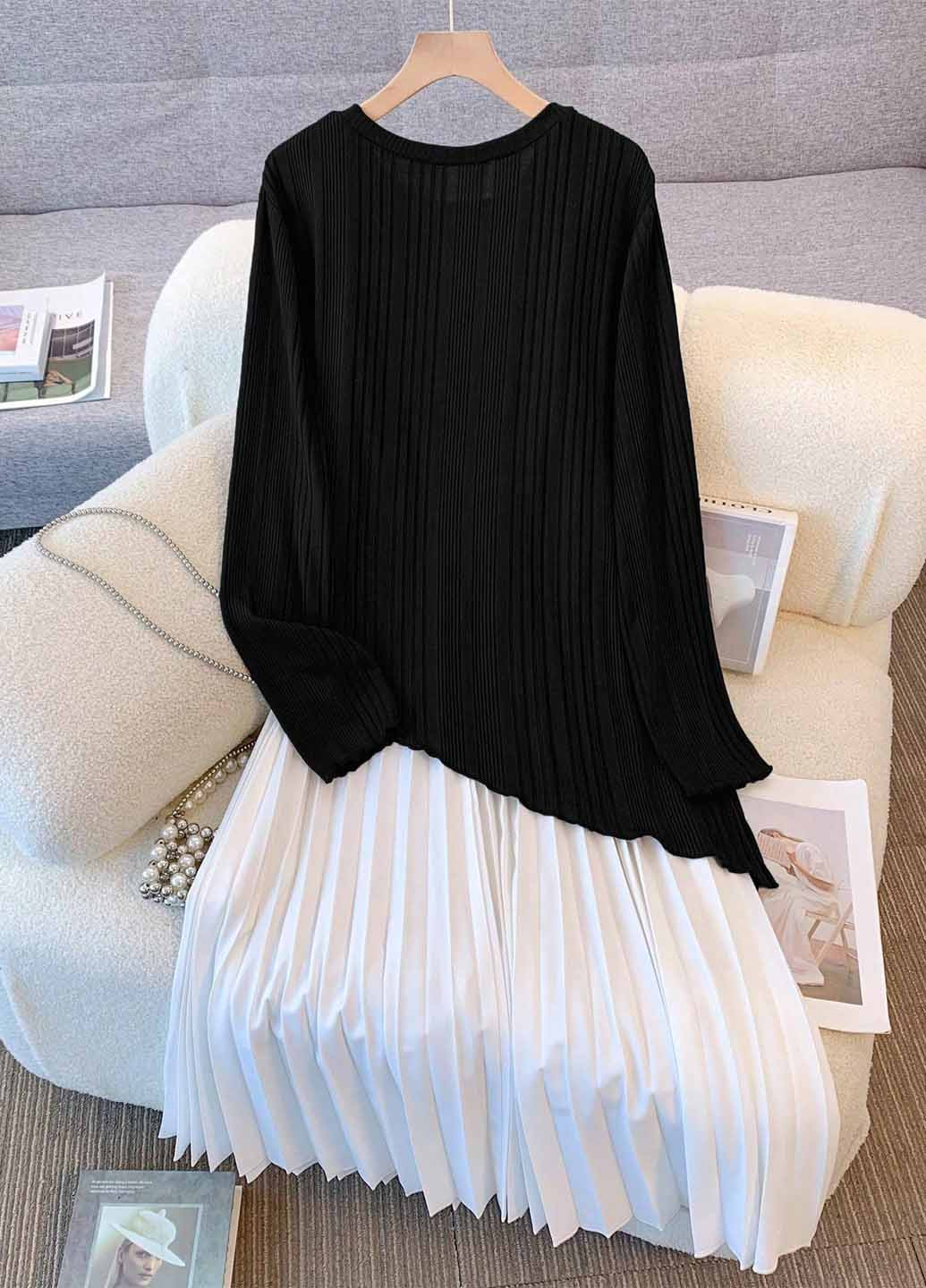 Черно-белое кэжуал платье плиссированное SHEIN колор блок