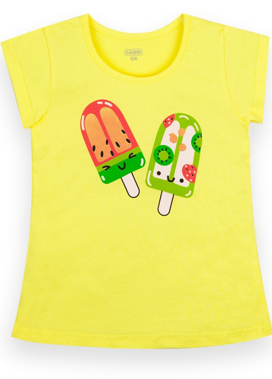Желтая летняя детская футболка для девочки Габби