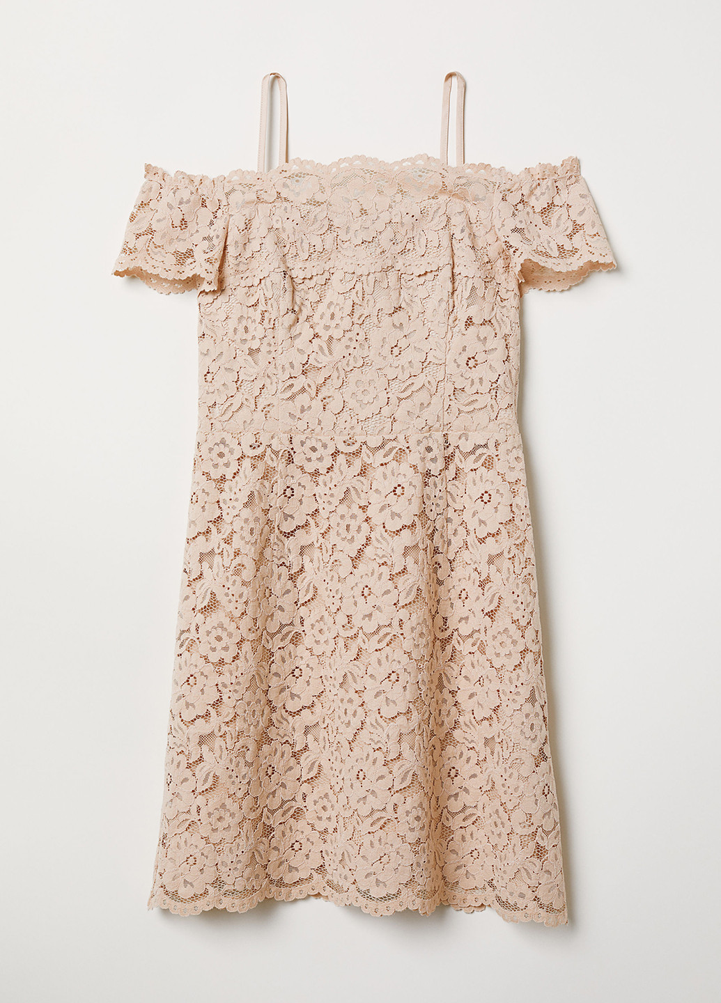 Бежевое кэжуал платье с открытыми плечами H&M с цветочным принтом