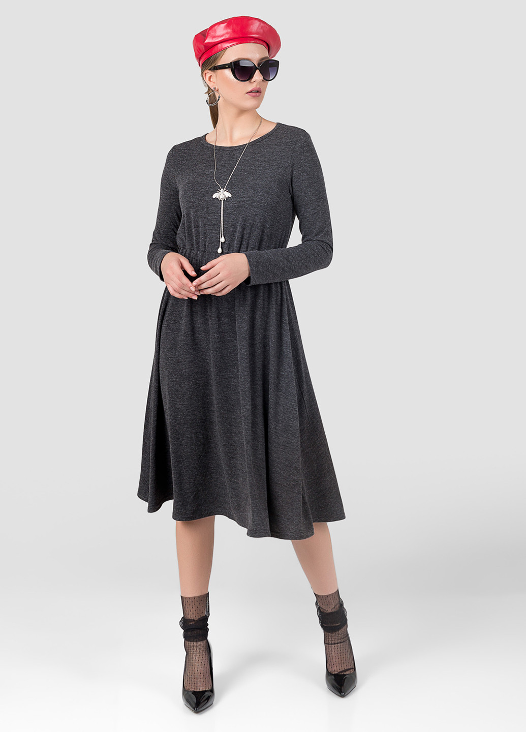 Темно-сіра кежуал сукня кльош Azuri меланжева