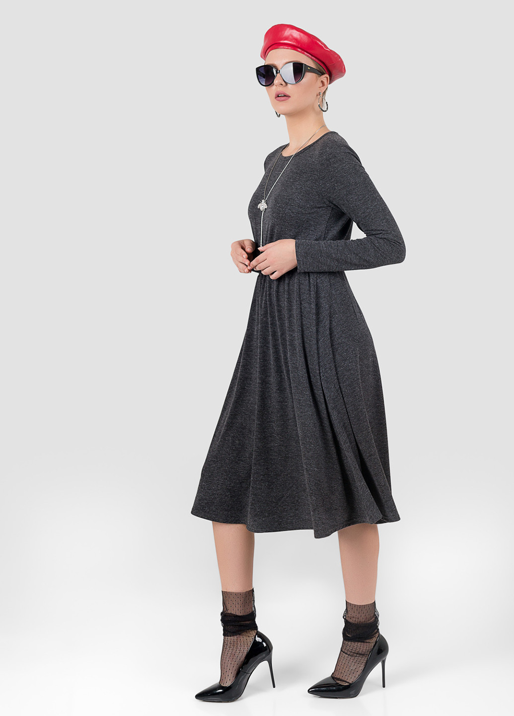 Темно-серое кэжуал платье клеш Azuri меланжевое