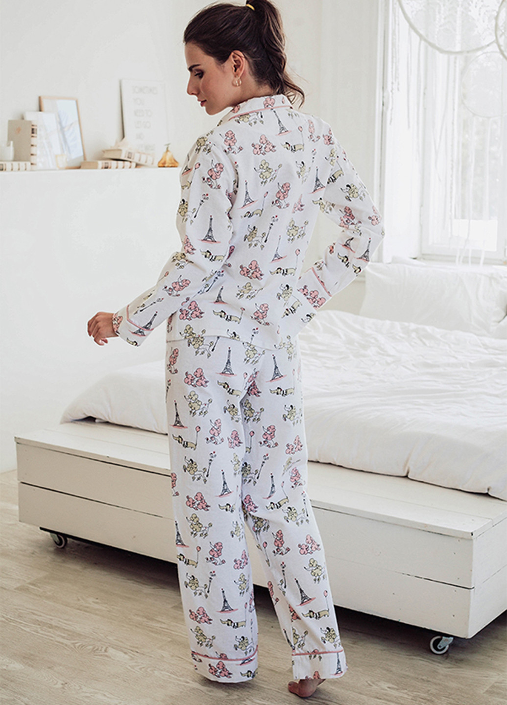 Белая всесезон пижама (рубашка, брюки) реглан + брюки Forly