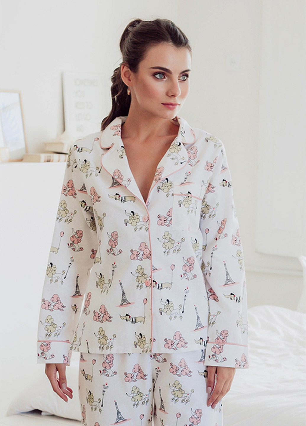 Белая всесезон пижама (рубашка, брюки) реглан + брюки Forly