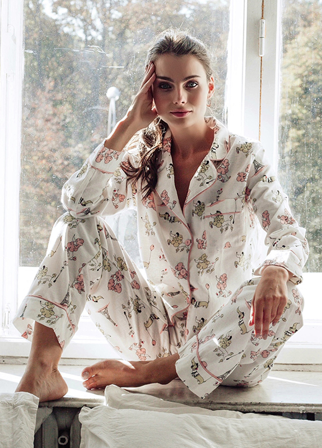 Белая всесезон пижама (рубашка, брюки) реглан + брюки Forly