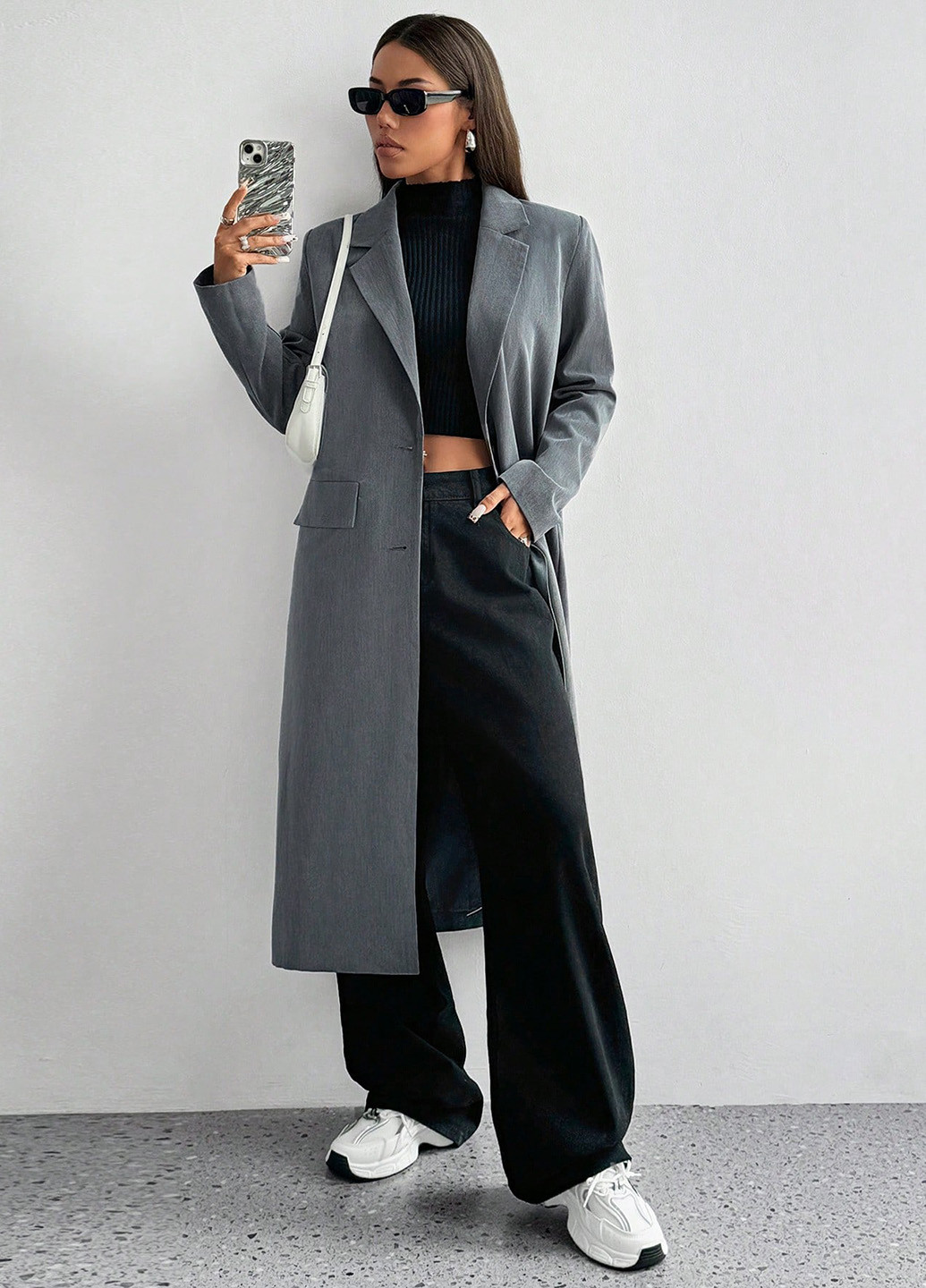 Сіре демісезонне Пальто однобортне SHEIN