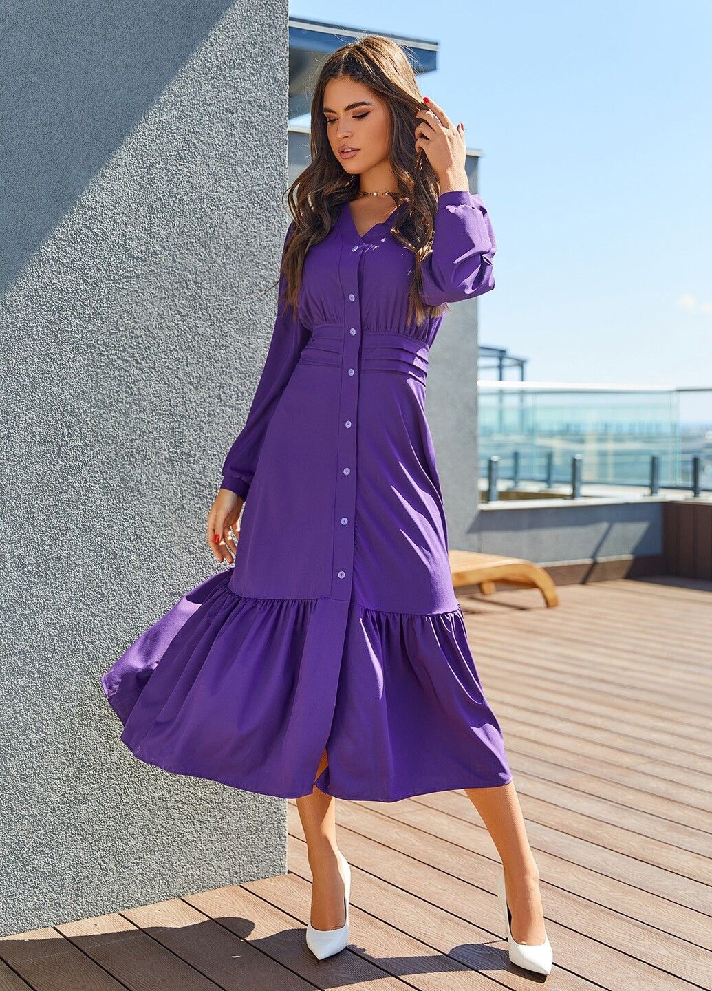 Фиолетовое кэжуал платья ISSA PLUS однотонное