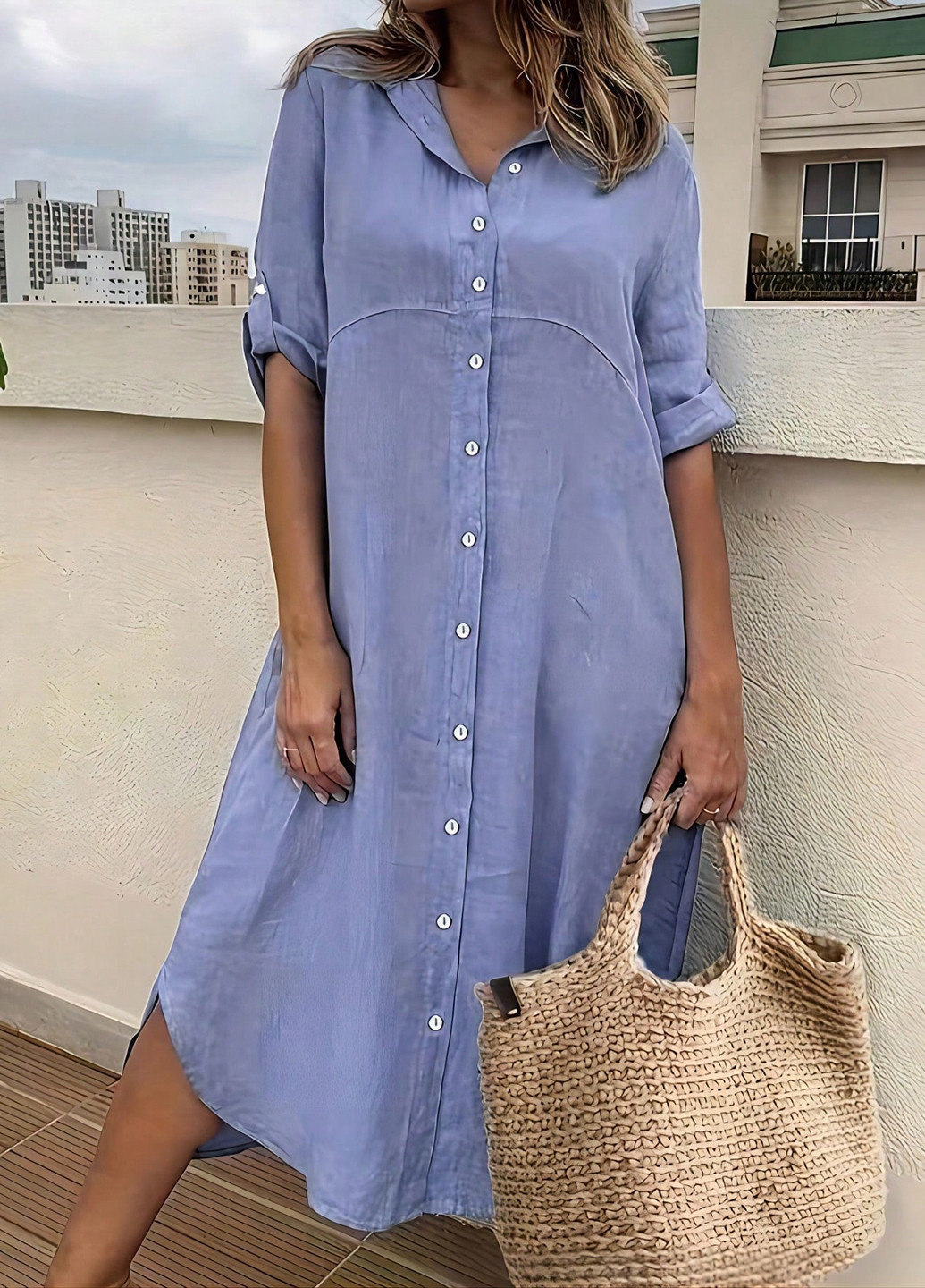 Синее кэжуал платье рубашка SHEIN однотонное