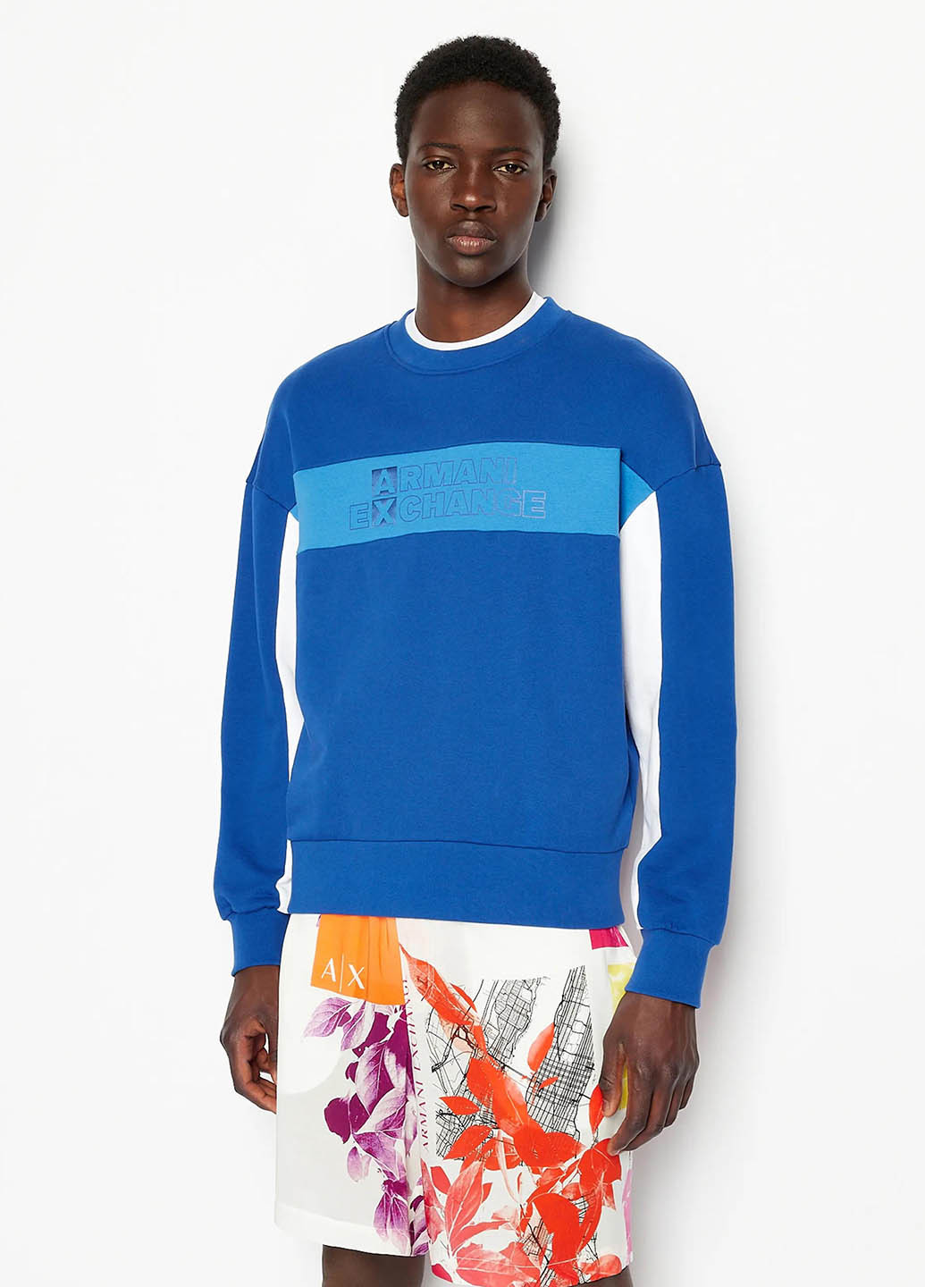 Синий свитшот Armani Exchange полоска без декора (365688618)