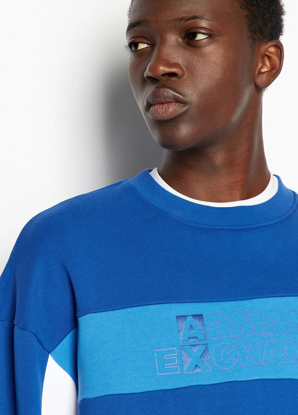 Синий свитшот Armani Exchange полоска без декора (365688618)