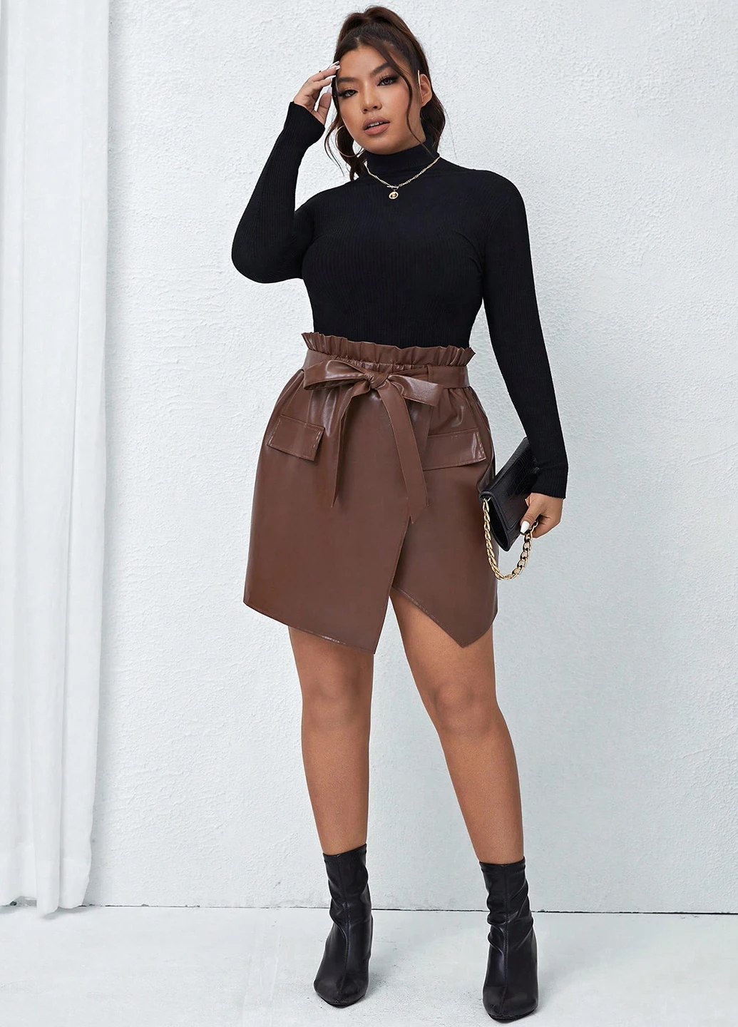 Коричневая кэжуал однотонная юбка SHEIN