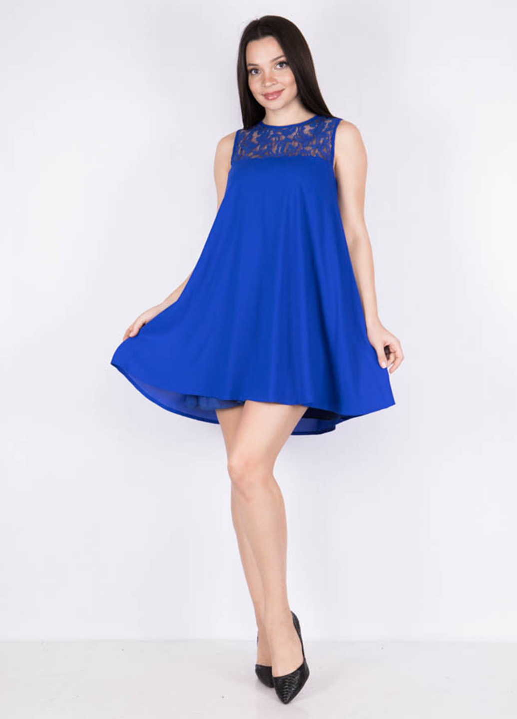 Синее кэжуал платье клеш Time of Style однотонное