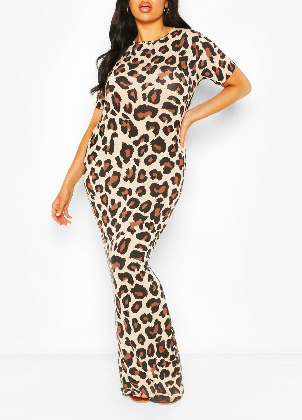 Коричневое кэжуал платье для беременных Boohoo леопардовый