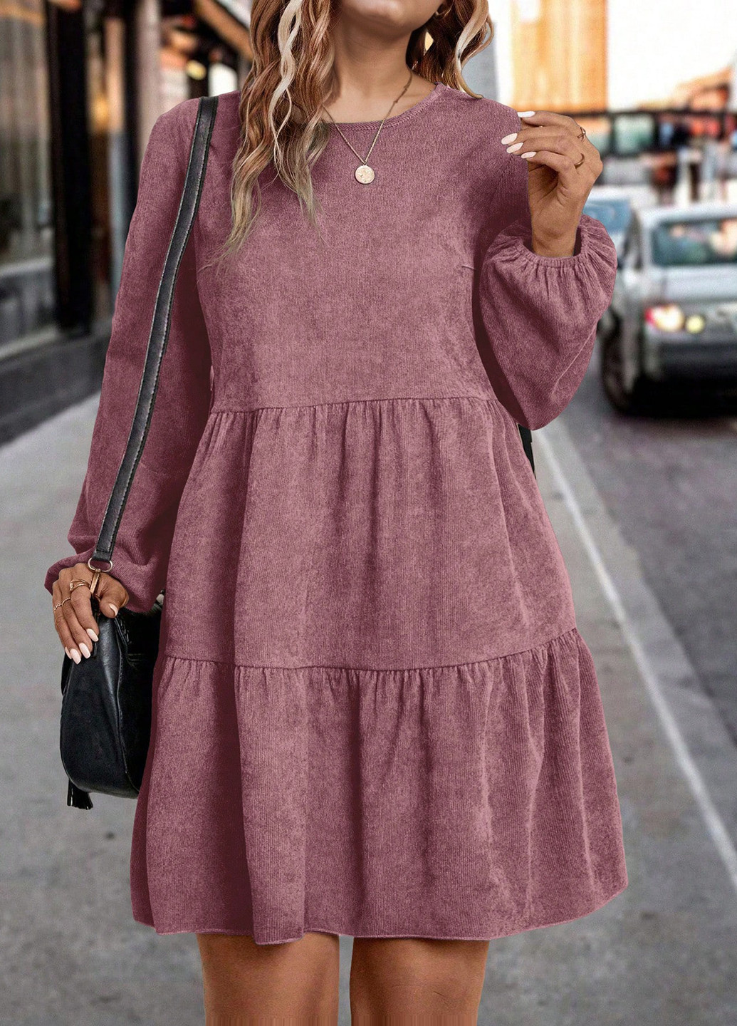 Розово-коричневое кэжуал платье а-силуэт SHEIN однотонное