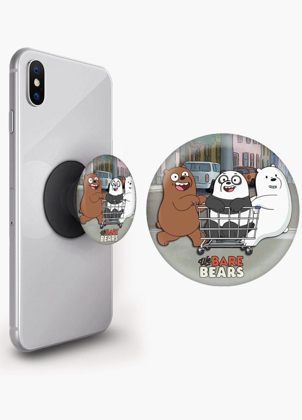 Попсокет (Popsockets) держатель для смартфона Вся правда о медведях (We Bare Bears) (8754-2891) Черный MobiPrint (229014784)