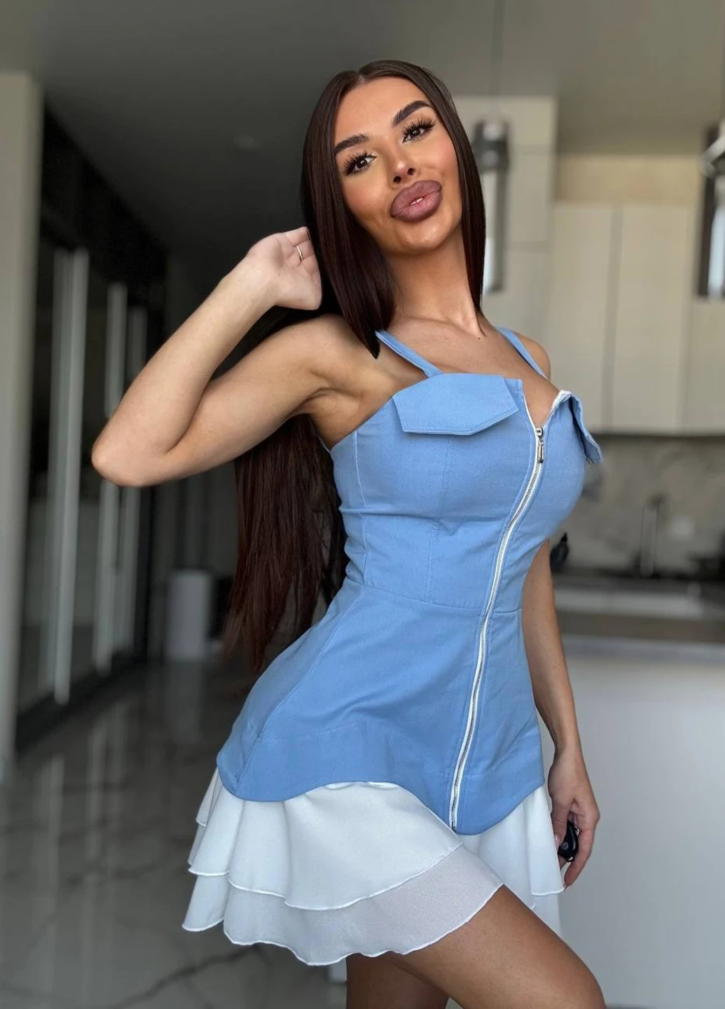 Блакитна кежуал сукня кльош Fashion колор блок