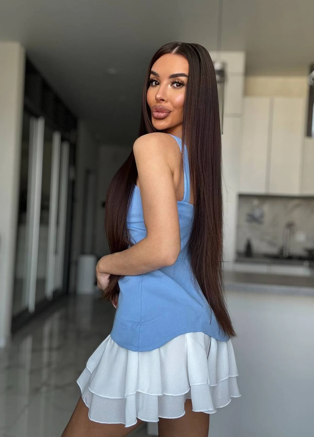 Блакитна кежуал сукня кльош Fashion колор блок