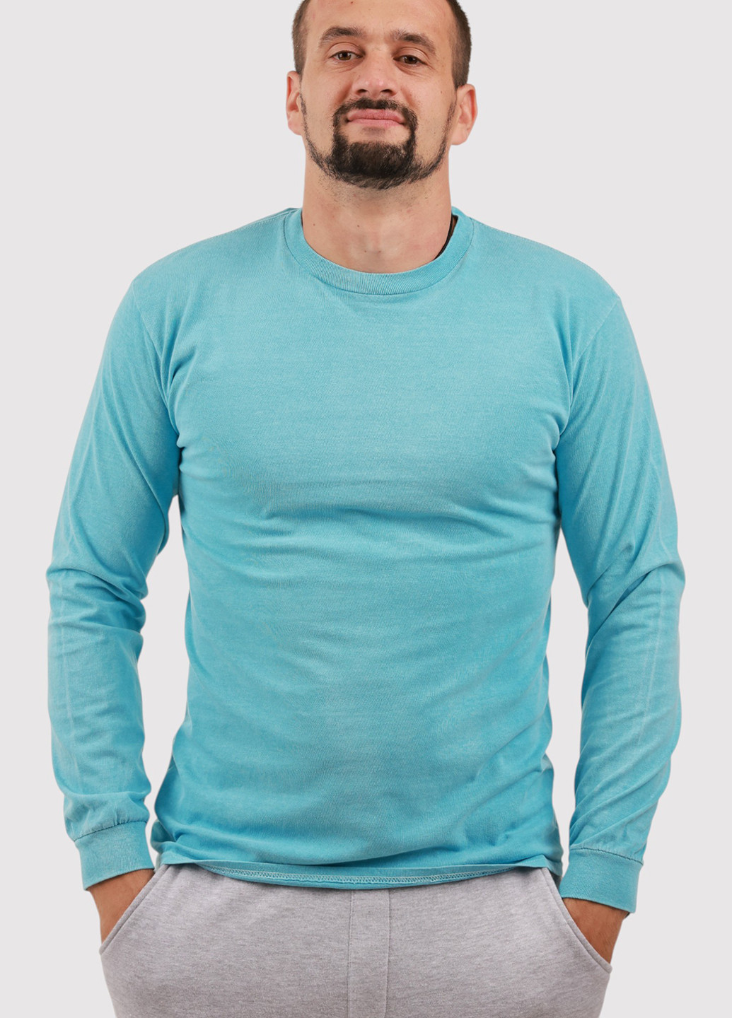 Голубой демисезонный кэжуал лонгслив Blue 84 однотонный