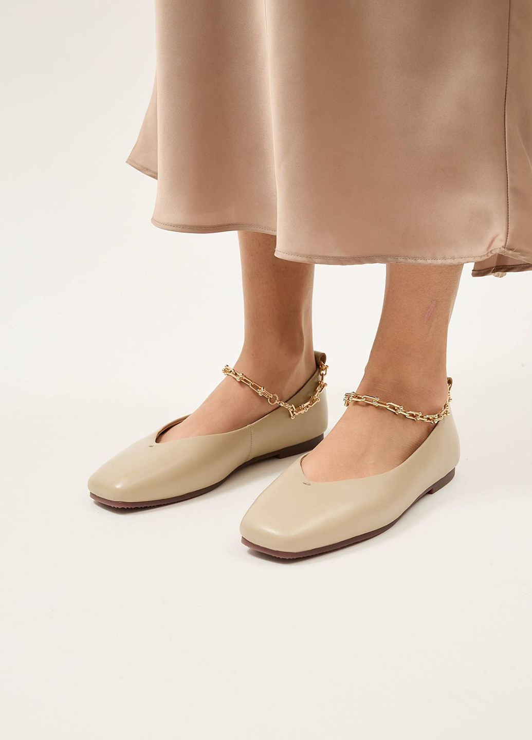 Женские балетки Anna Lucci | бежевые однотонные цепочки натуральная кожа (347644757)