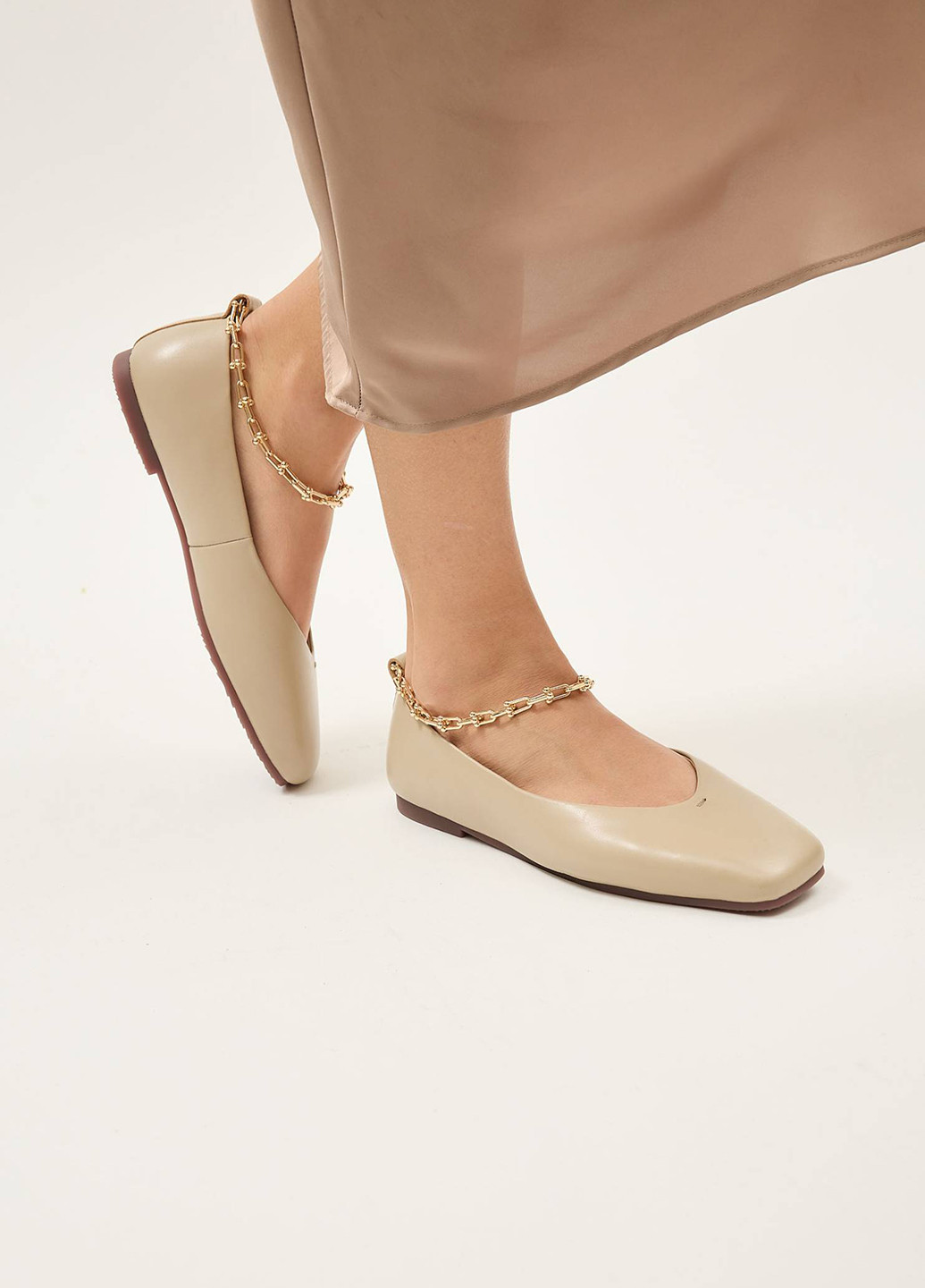 Женские балетки Anna Lucci | бежевые однотонные цепочки натуральная кожа (347644757)
