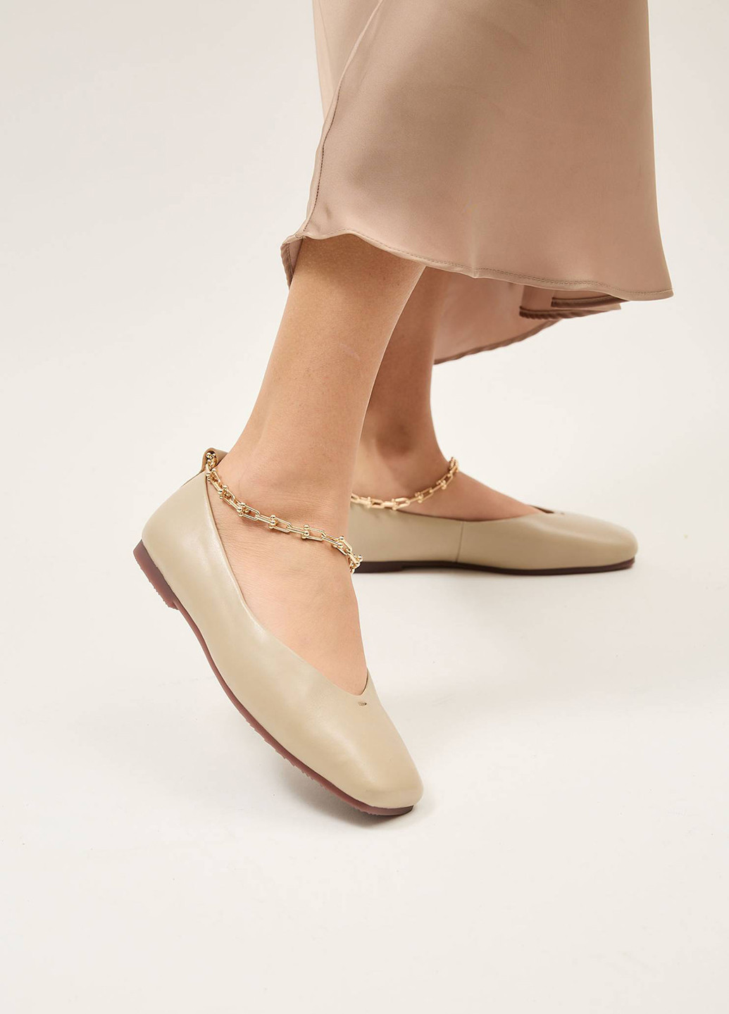 Женские балетки Anna Lucci | бежевые однотонные цепочки натуральная кожа (347644757)