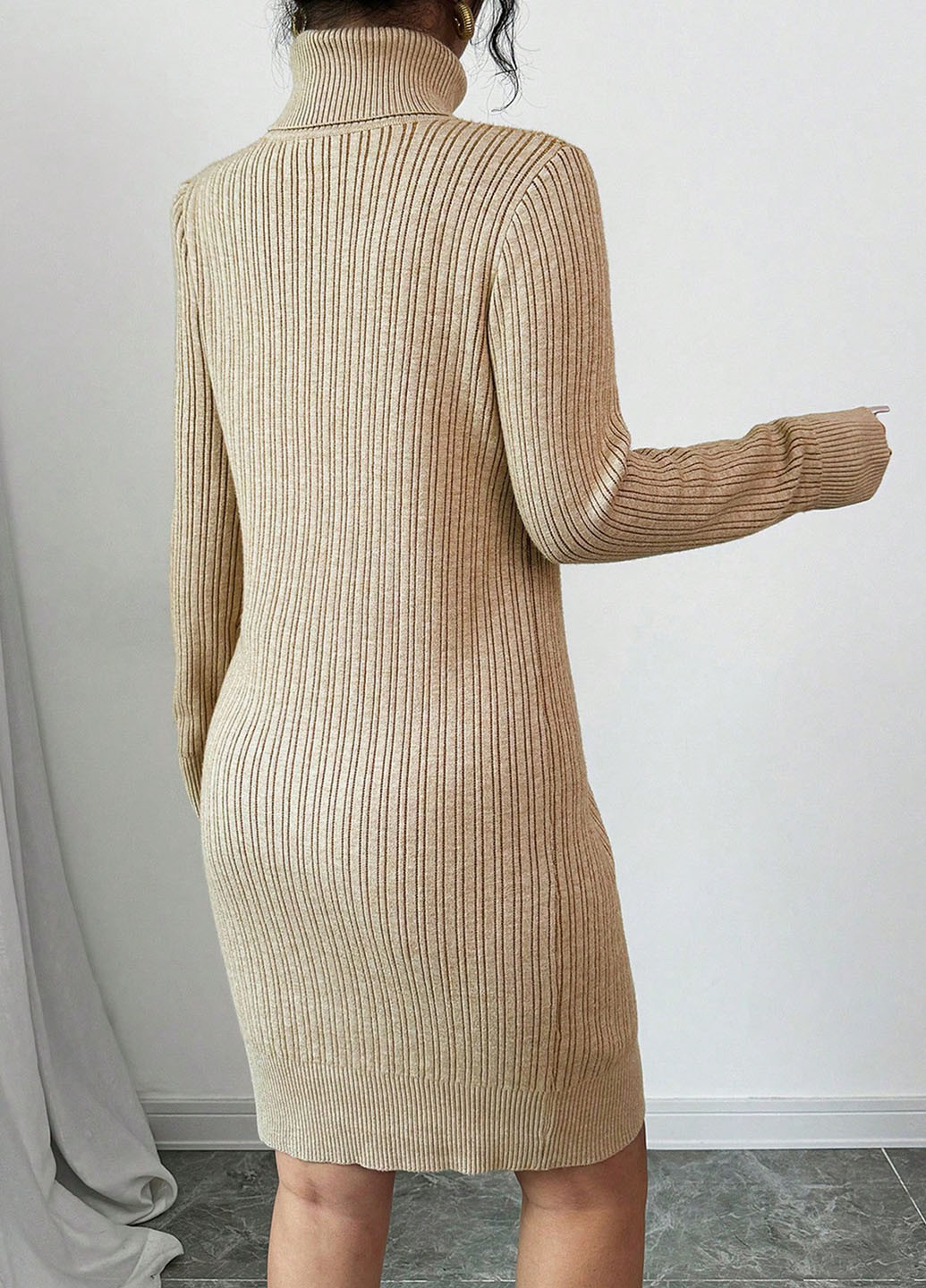 Песочное кэжуал платье платье-свитер SHEIN однотонное