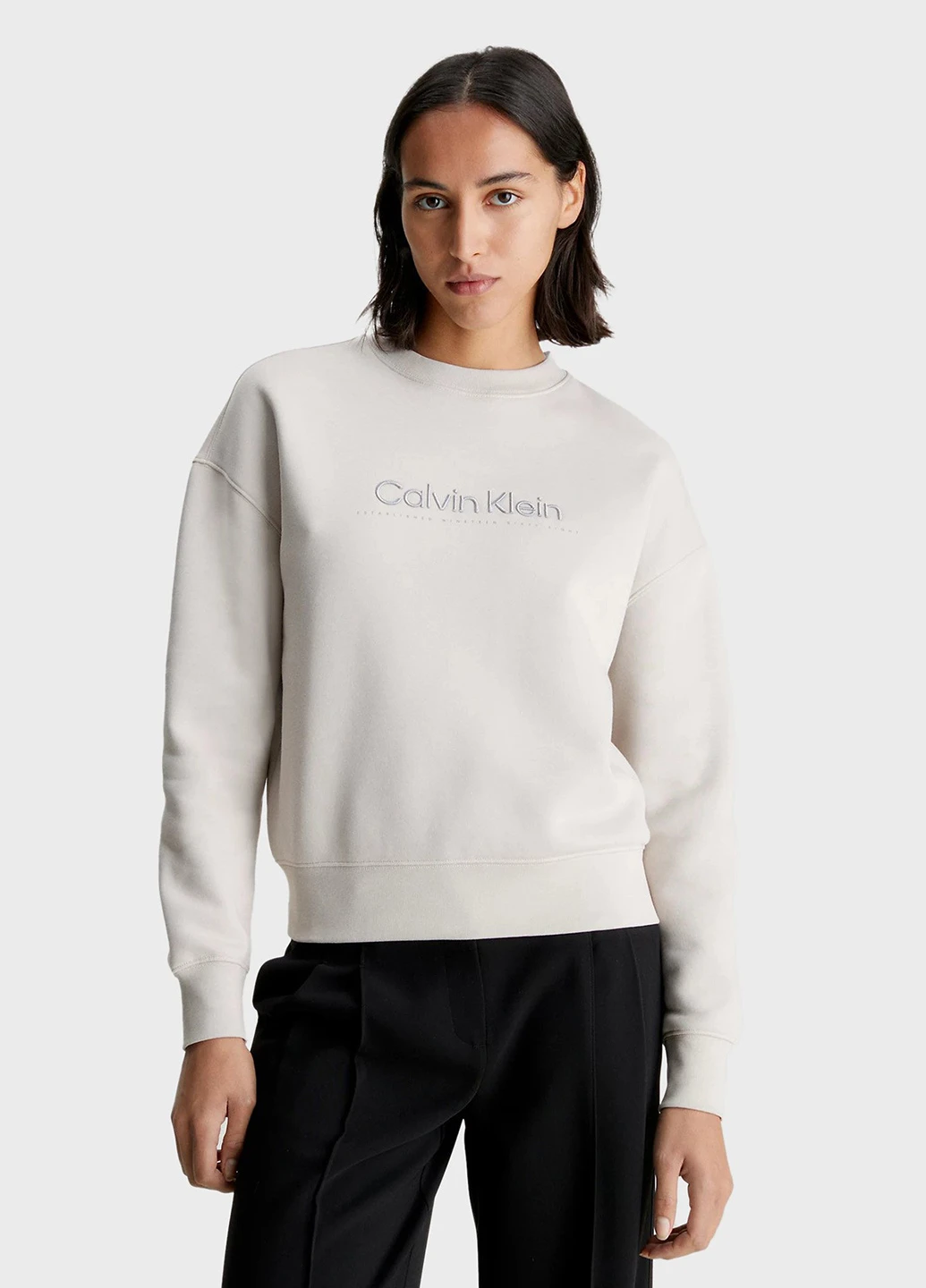 Айворі світшот Calvin Klein однотонний вишивка (343745164)