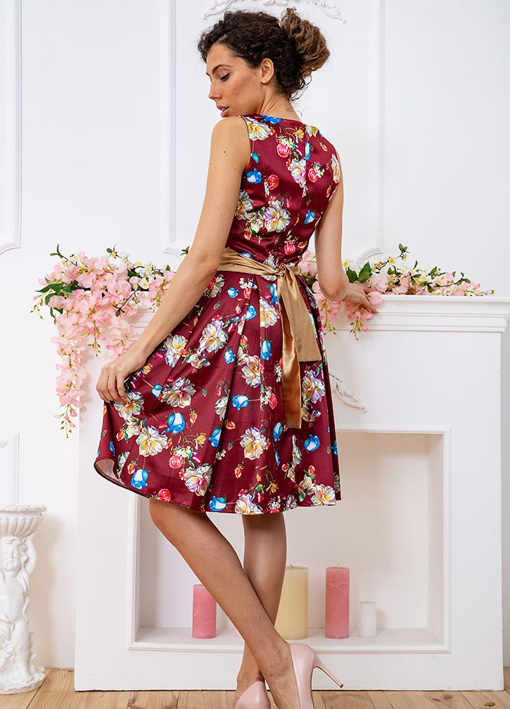 Бордовое кэжуал платье клеш Ager с цветочным принтом