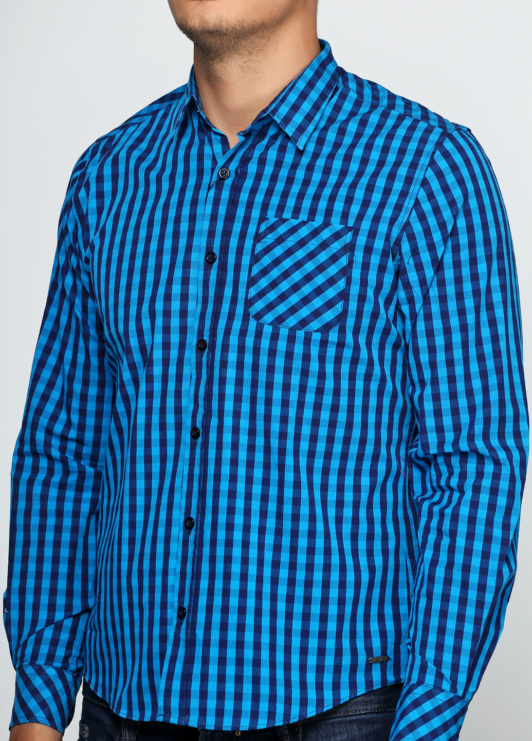 Синяя кэжуал рубашка в клетку Яavin с длинным рукавом