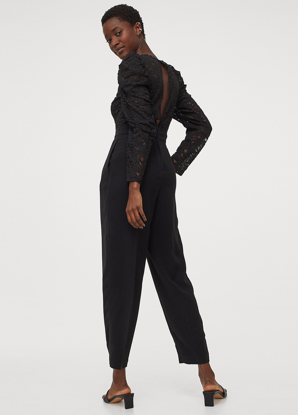 Комбінезон H&M комбінезон-брюки однотонний чорний кежуал мереживо, поліестер
