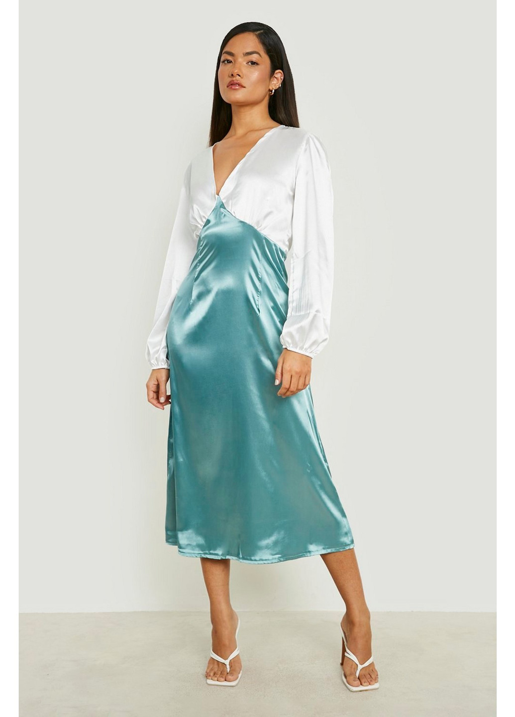 Мятное кэжуал платье Boohoo колор блок