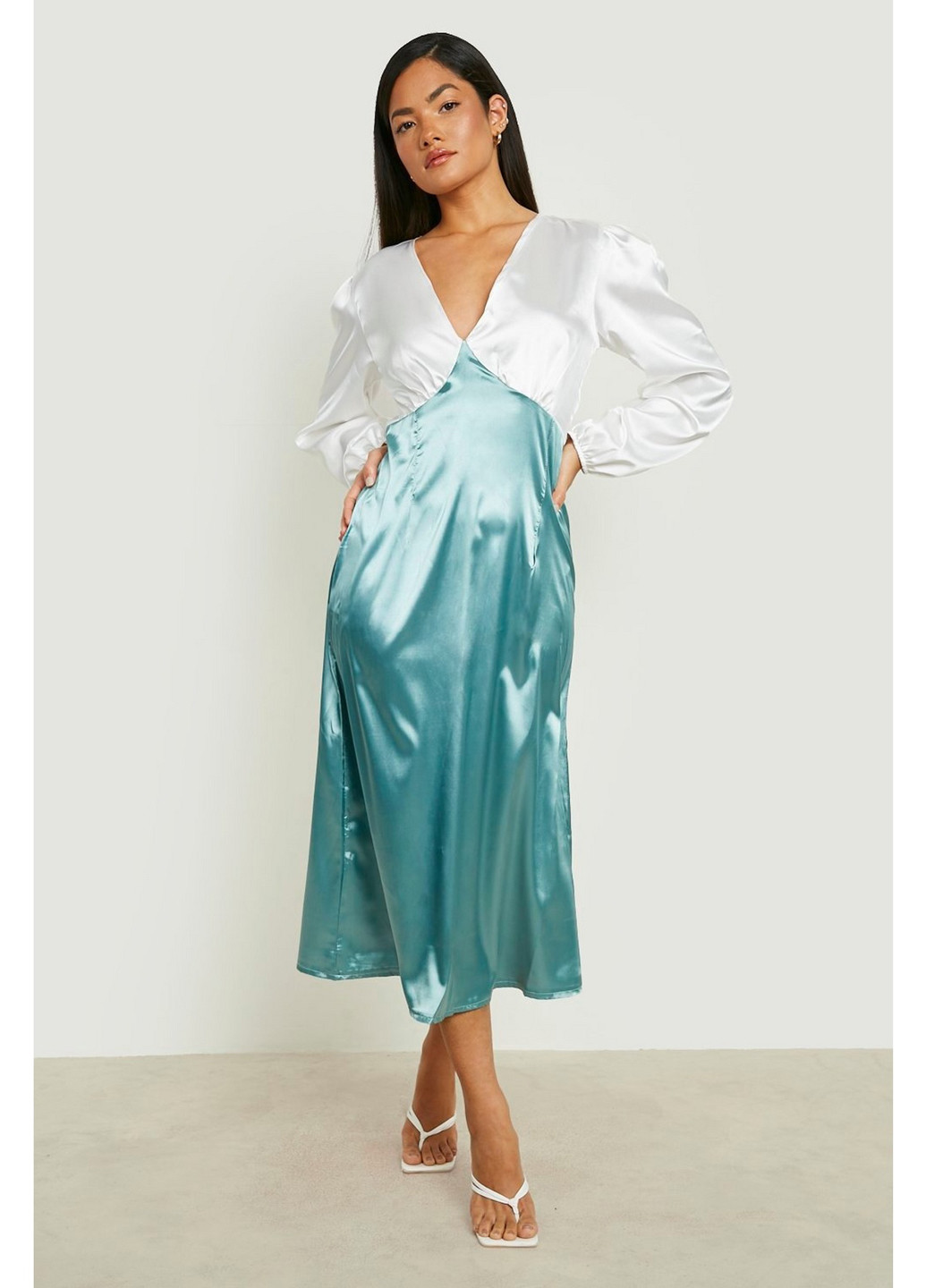 Мятное кэжуал платье Boohoo колор блок