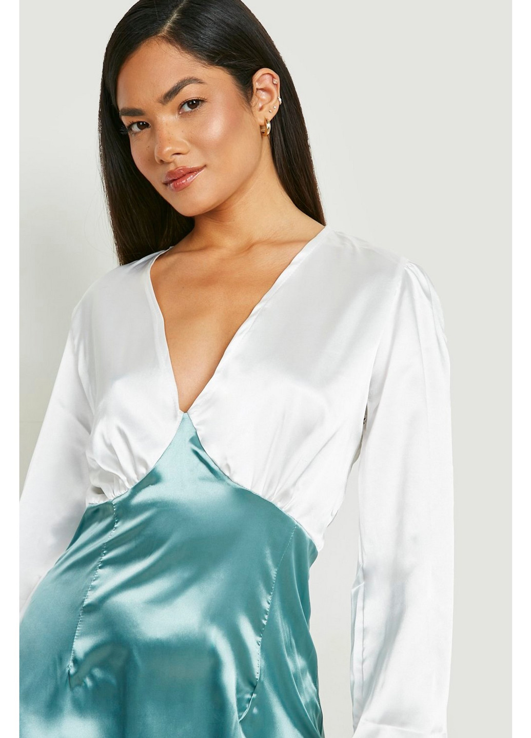 Мятное кэжуал платье Boohoo колор блок