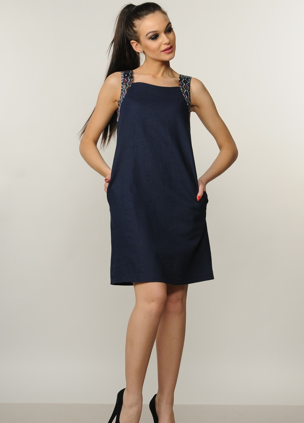 Синее кэжуал платье джафа пл 14.1-14/18 синий Ри Мари однотонное