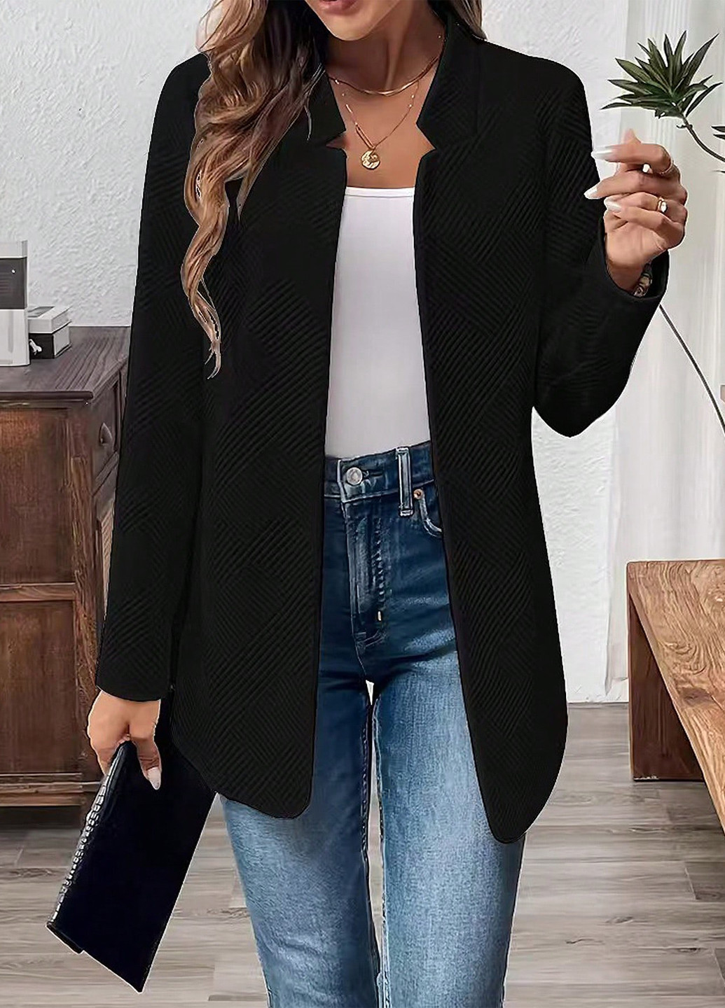 Черный женский жакет SHEIN однотонный - демисезонный