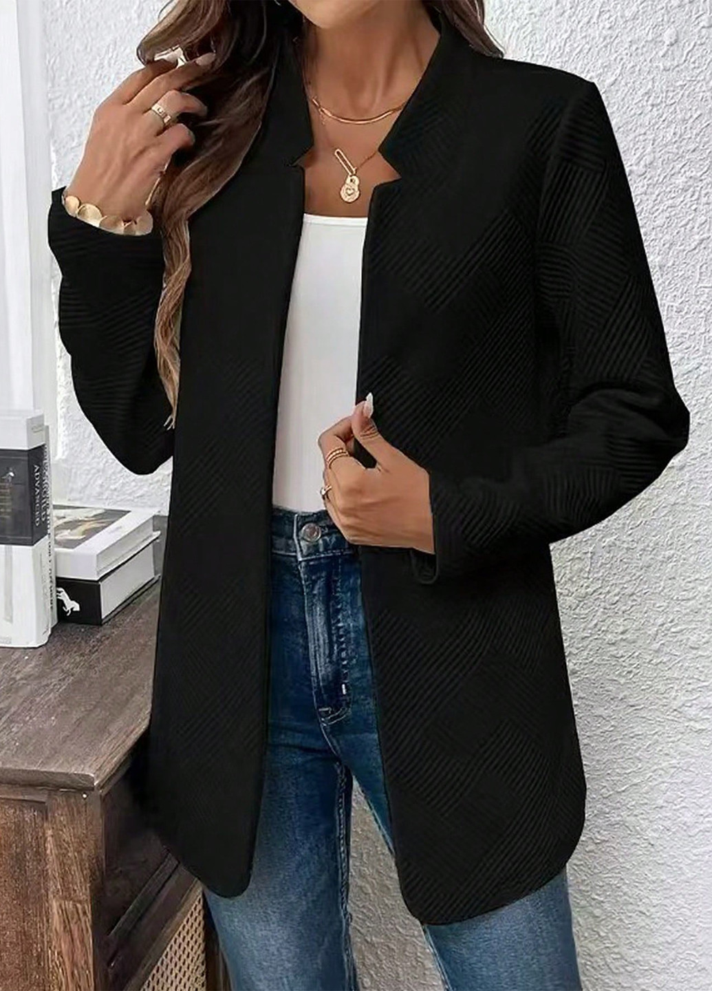 Черный женский жакет SHEIN однотонный - демисезонный