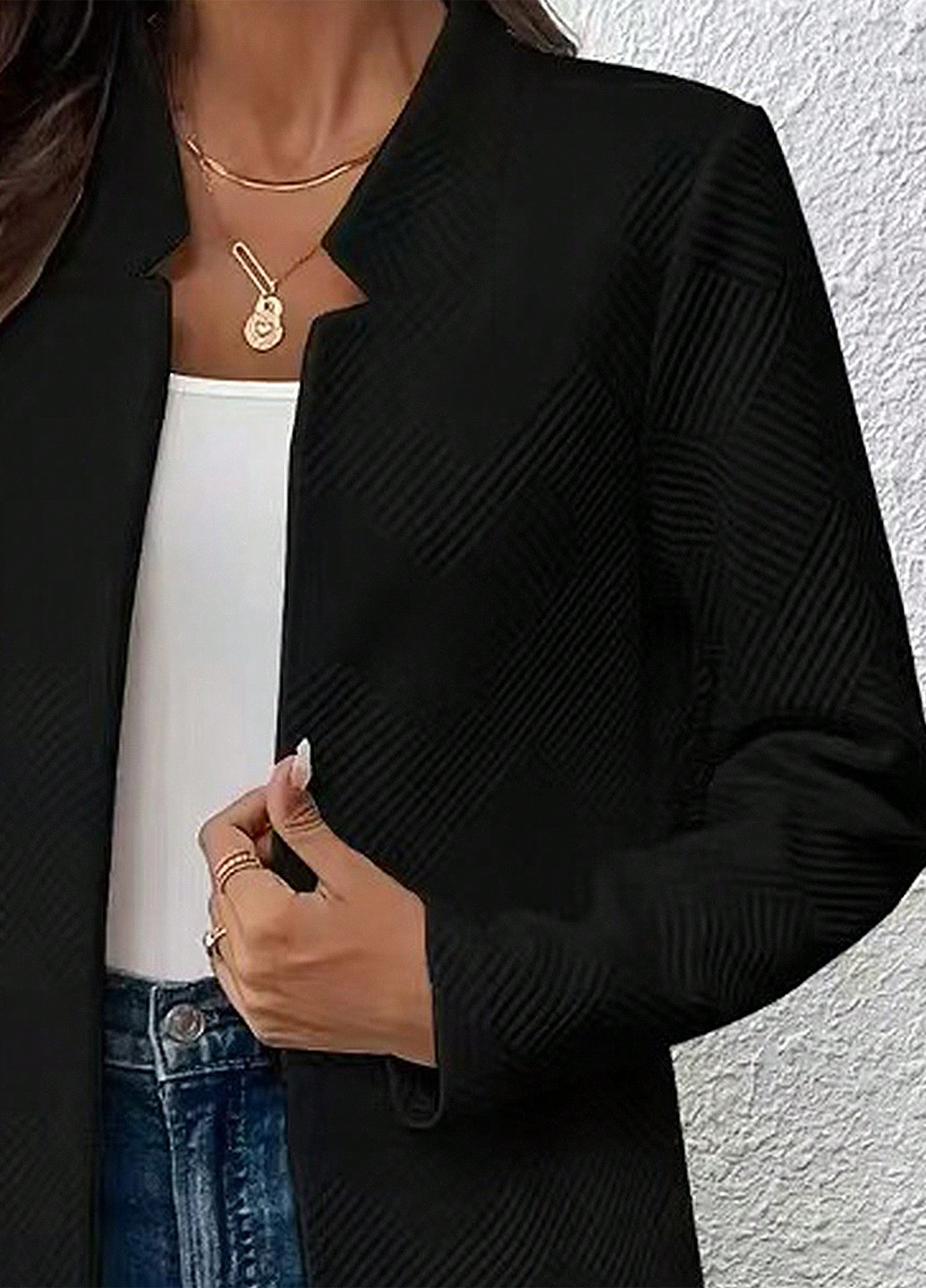 Черный женский жакет SHEIN однотонный - демисезонный